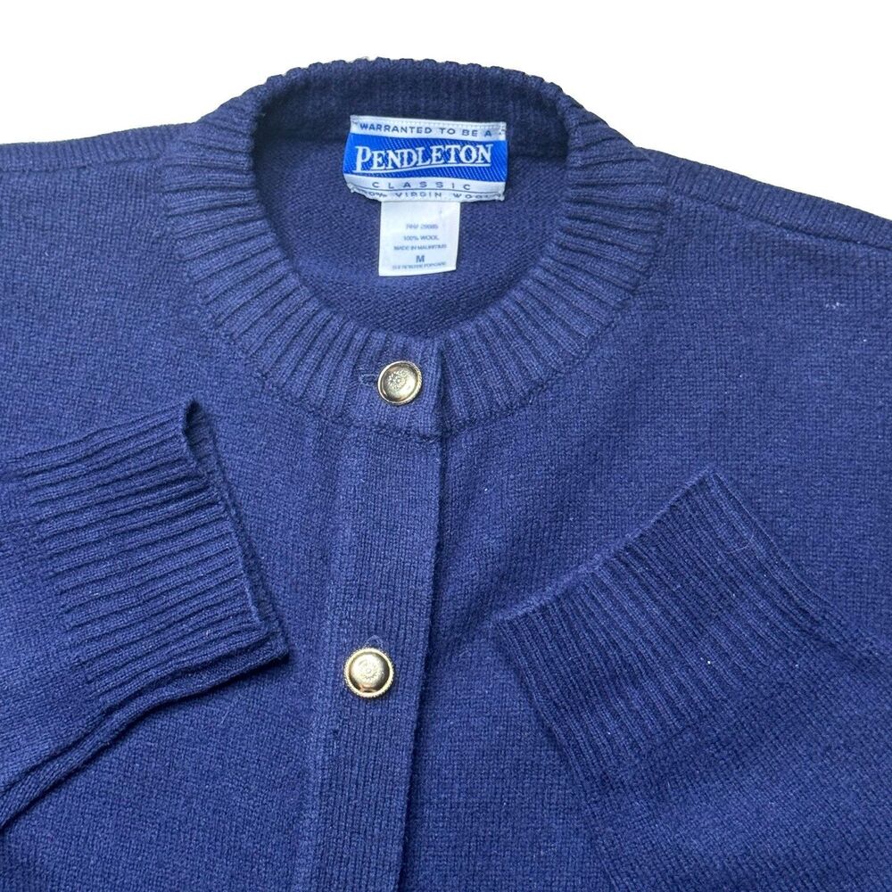 Vintage Pendleton Cardigan Sweater Women’s M Navy 100% Wool USA Sweater 80s 90s